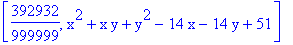 [392932/999999, x^2+x*y+y^2-14*x-14*y+51]